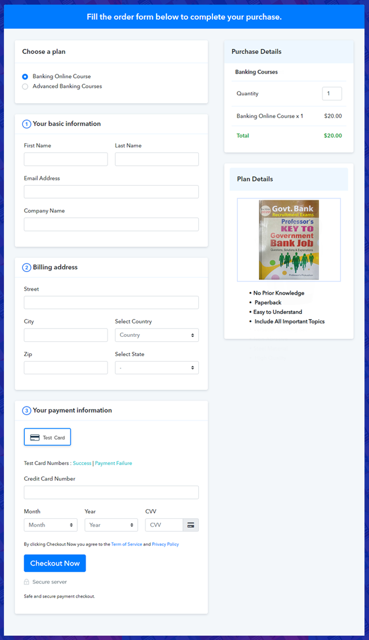 Multiplan Checkout Page to Sell Banking Courses Online