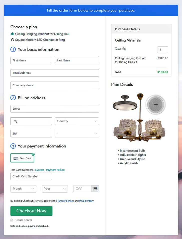 Multiplan Checkout Page to Sell Ceiling Materials Online