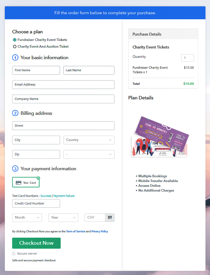 Multiplan Checkout Page to Sell Charity Event Tickets Online