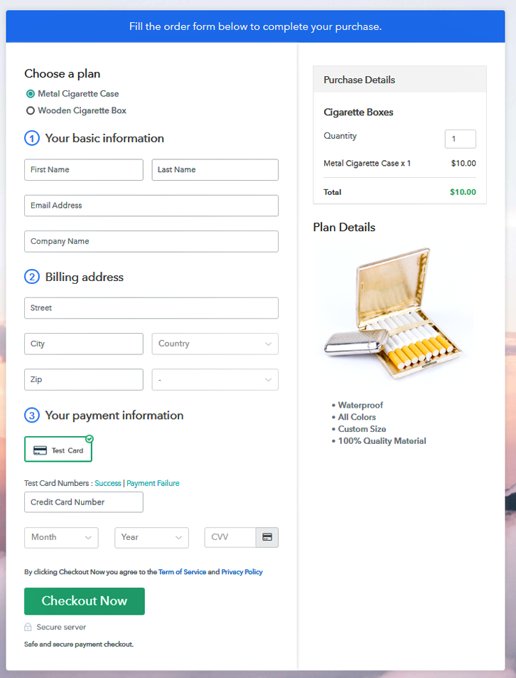 Multiplan Checkout Page to Sell Cigarette Boxes Online