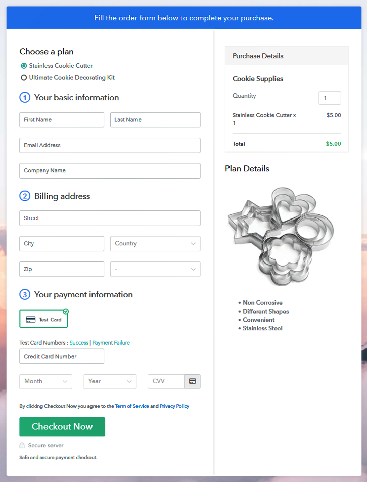 Multiplan Checkout Page to Sell Cookie Supplies Online