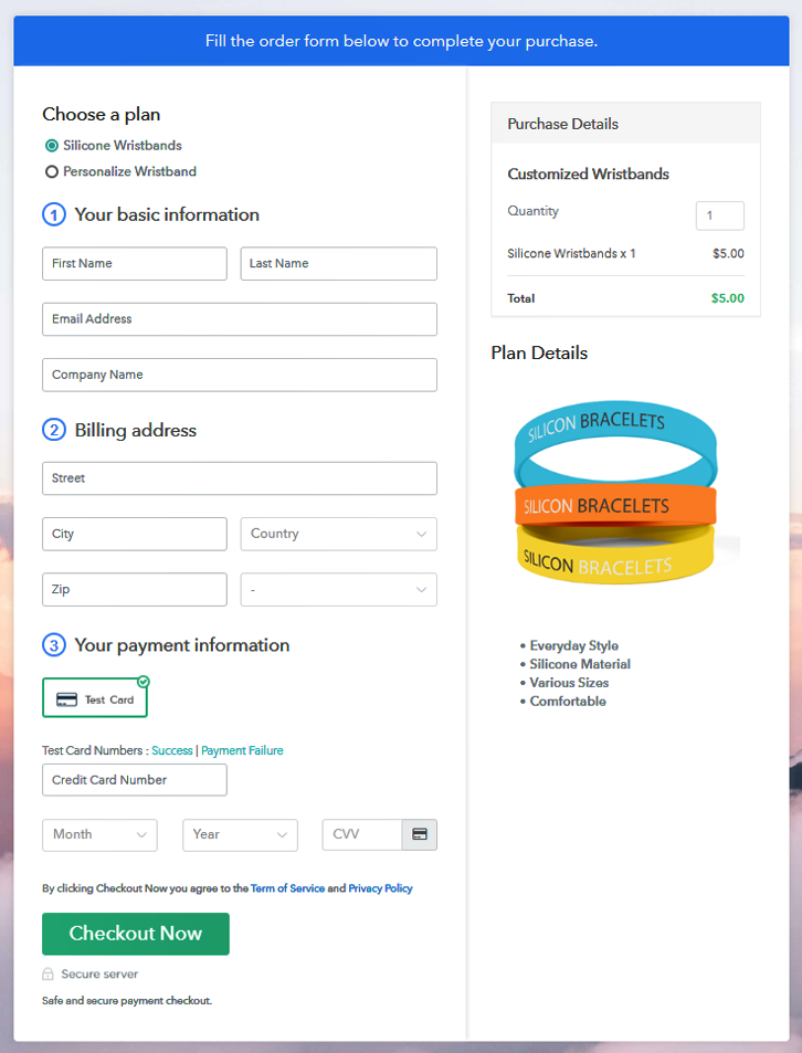 Multiplan Checkout Page to Sell Customized Wristbands Online
