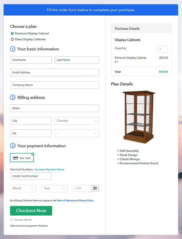 Multiplan Checkout Page to Sell Display Cabinets Online