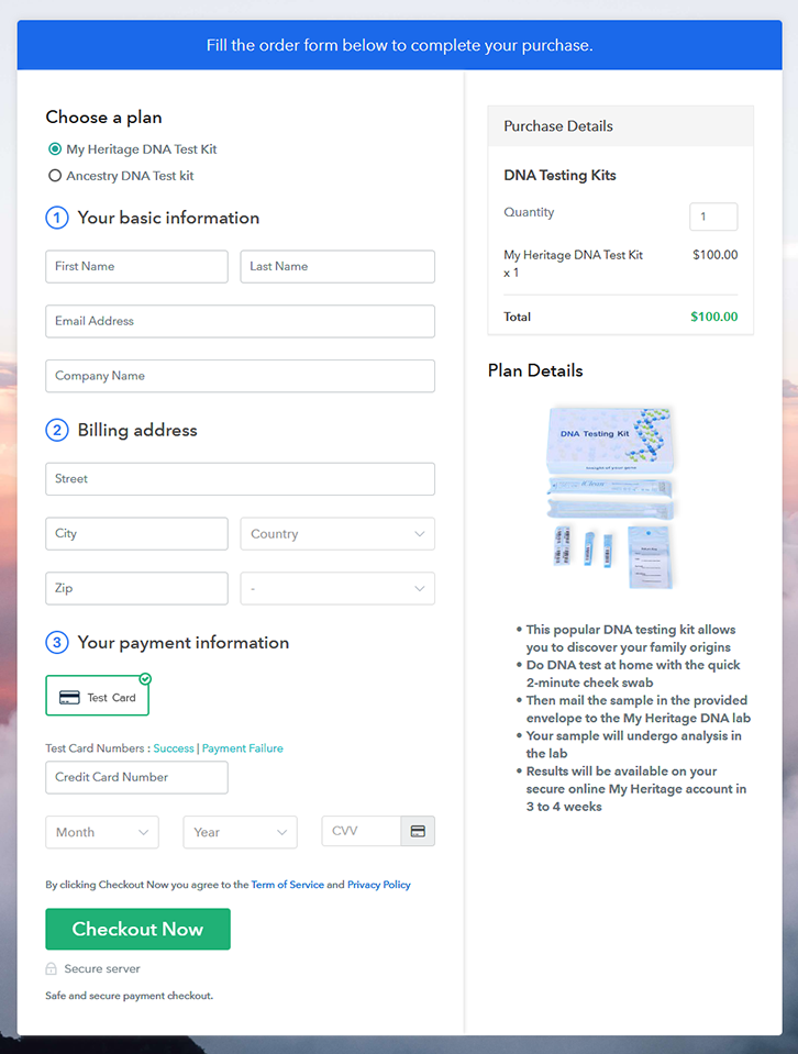 Multiplan Checkout Page to Sell DNA Testing Kits Online