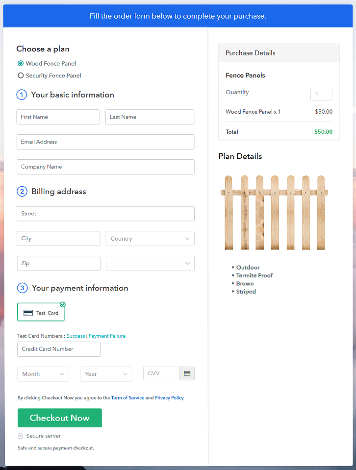 Multiplan Checkout Page to Sell Fence Panels Online