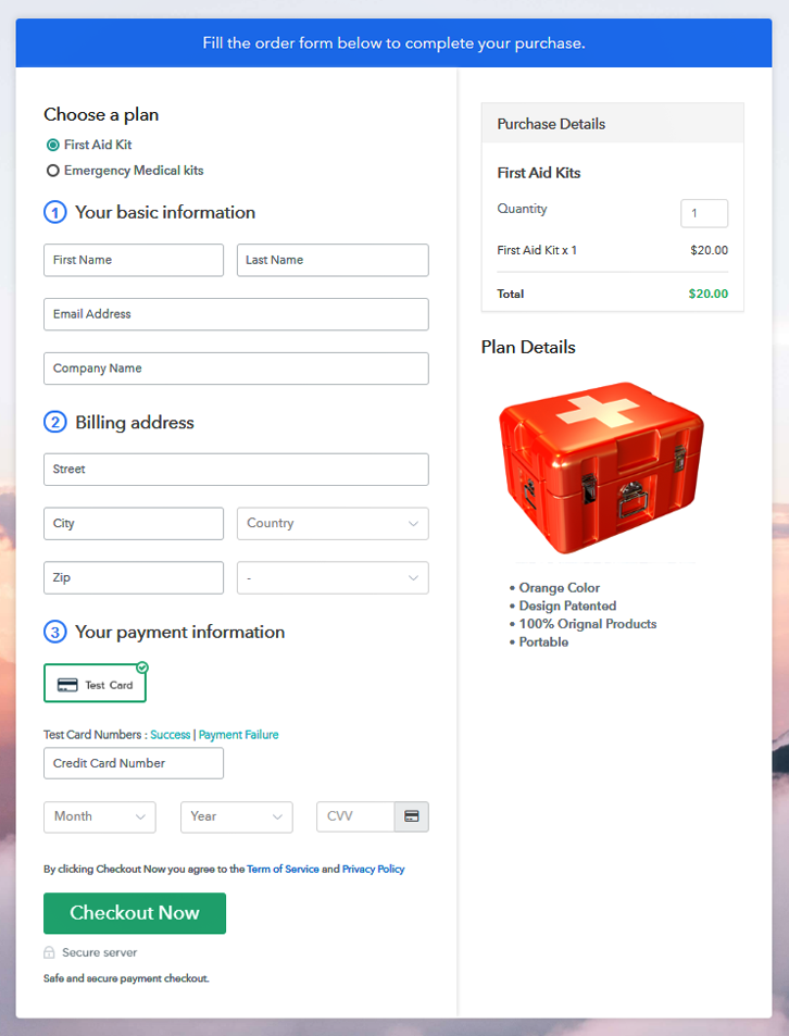 Multiplan Checkout Page to Sell First Aid Kits Online
