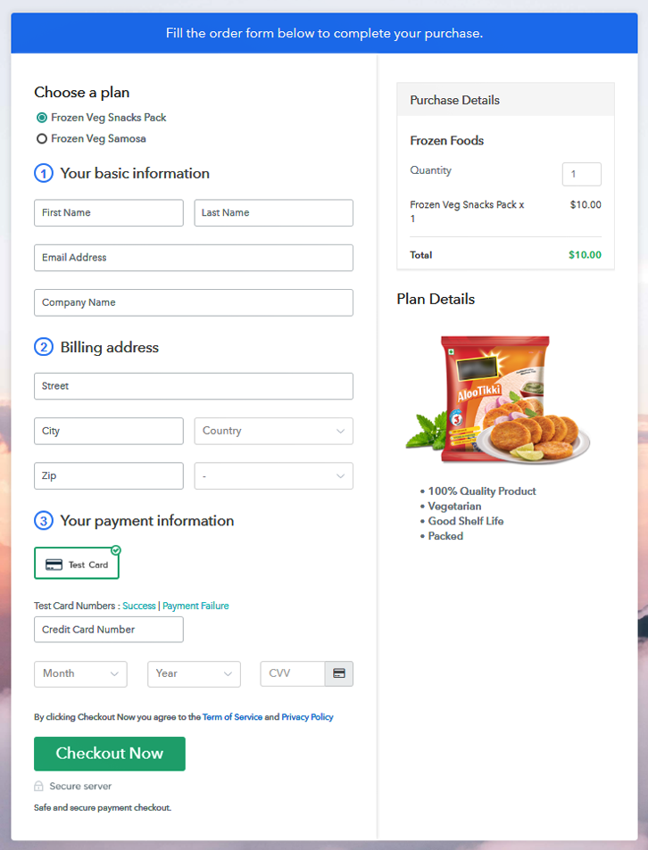 Multiplan Checkout Page to Sell Frozen Foods Online
