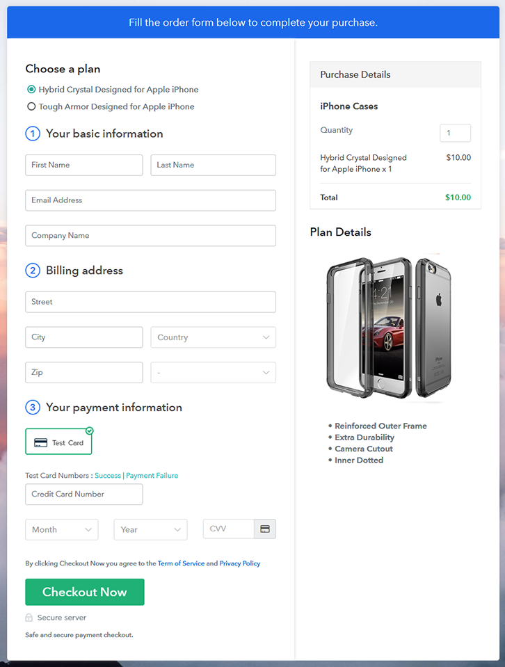 Multiplan Checkout Page to Sell iPhone Cases Online