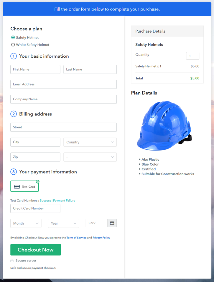 Multiplan Checkout Page to Sell Safety Helmets Online