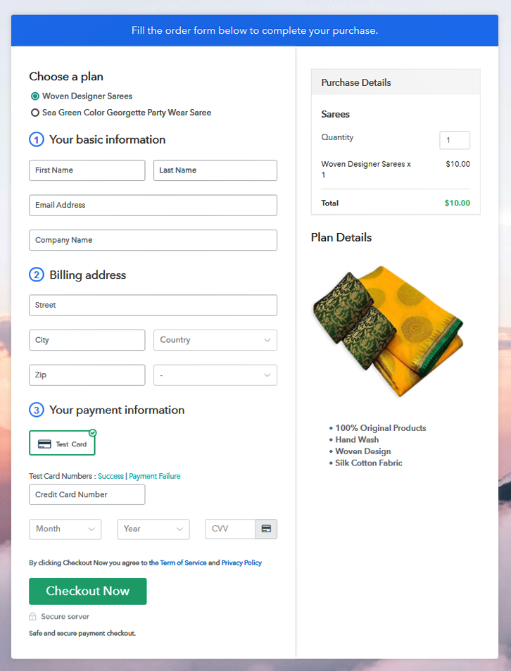 Multiplan Checkout Page to Sell Sarees Online