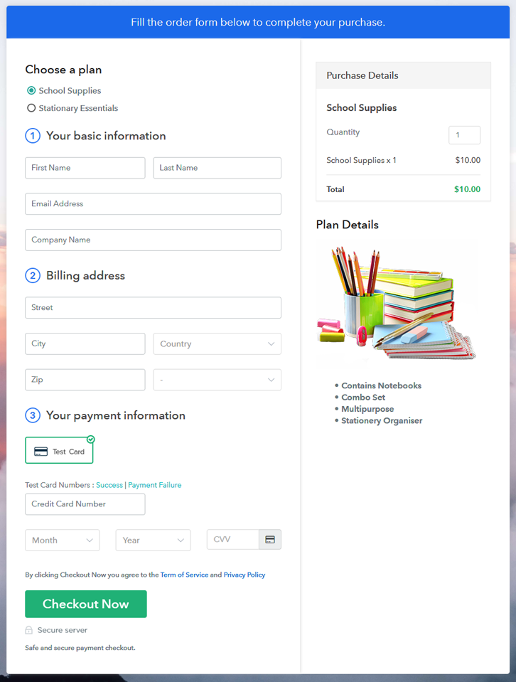 Multiplan Checkout Page to Sell School Supplies Online