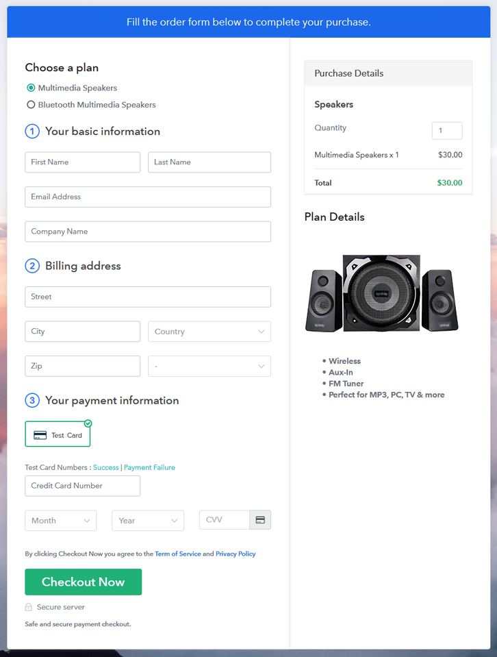 Multiplan Checkout Page to Sell Speakers Online