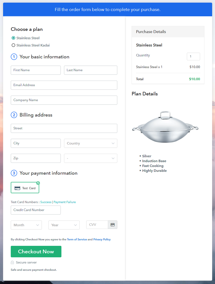 Multiplan Checkout Page to Sell Stainless Steels Online