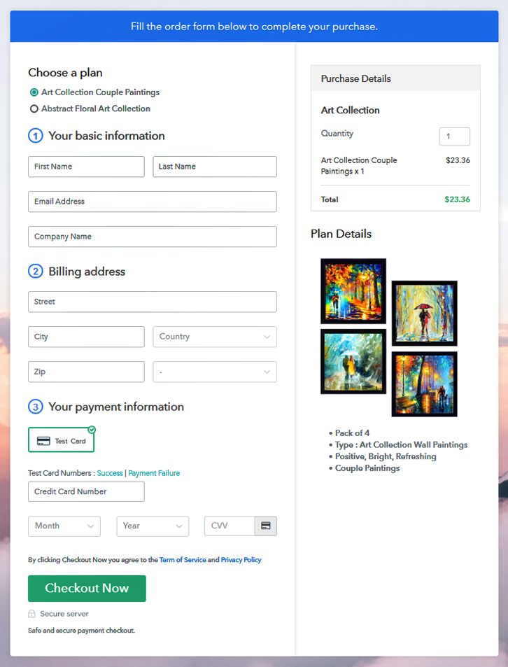 Multiplan Checkout Page to Sell Art Collection Online