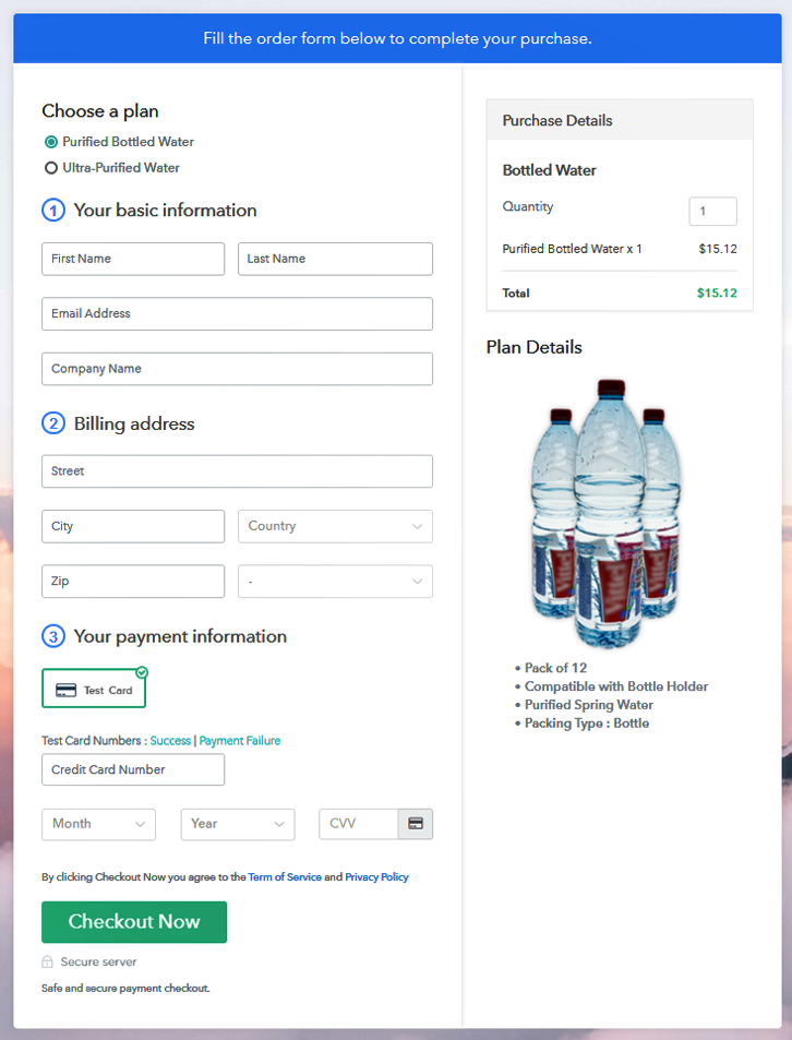 Multiplan Checkout Page to Sell Bottled Water Online