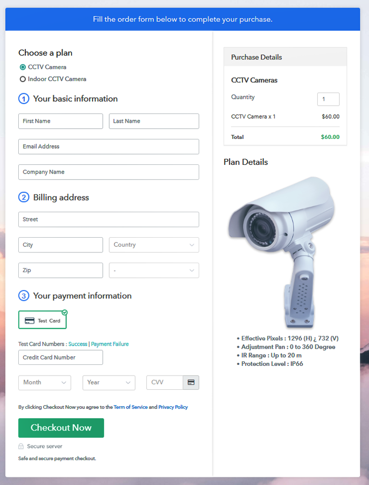 Multiplan Checkout Page to Sell CCTV Cameras Online