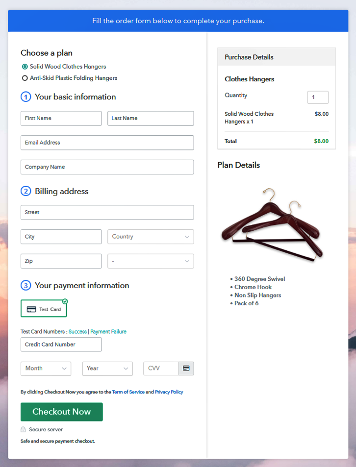 Multiplan Checkout Page to Sell Clothes Hangers Online