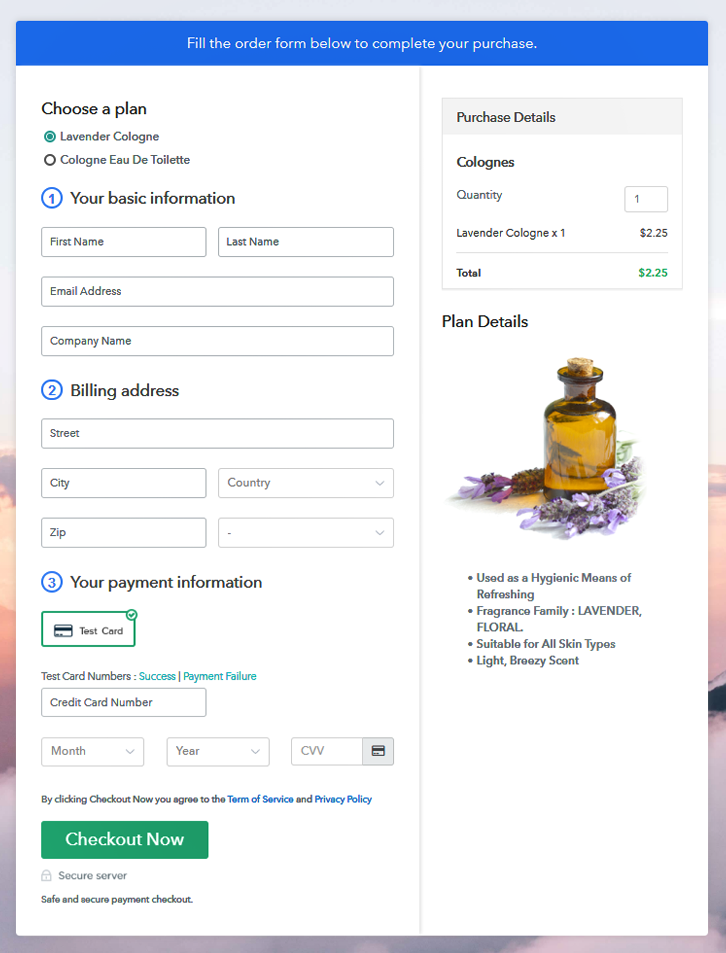 Multiplan Checkout Page to Sell Colognes Online