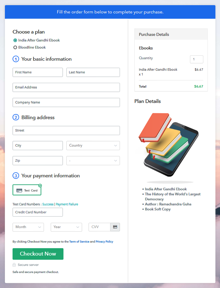 Multiplan Checkout Page to Sell Ebooks Online