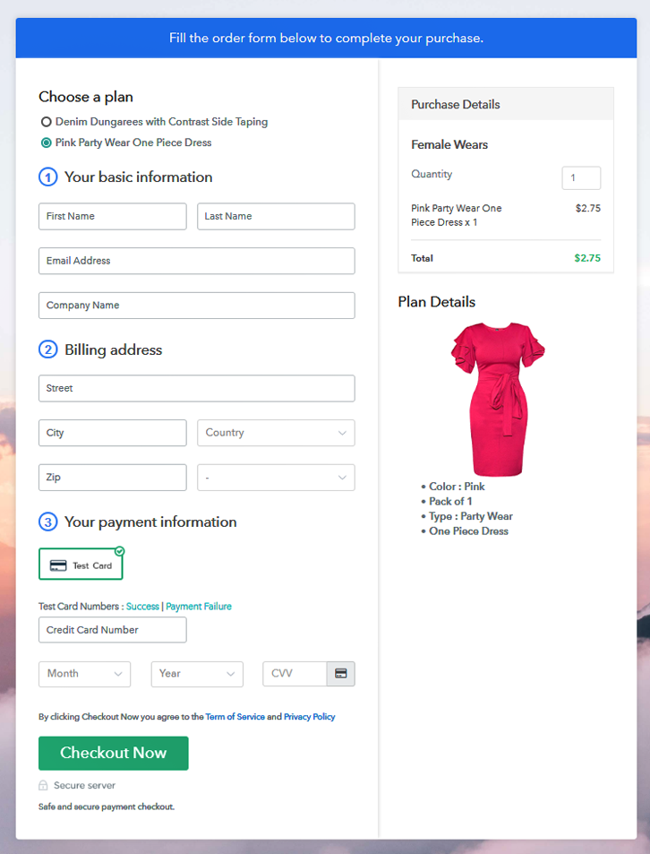 Multiplan Checkout Page to Sell Female Wears Online