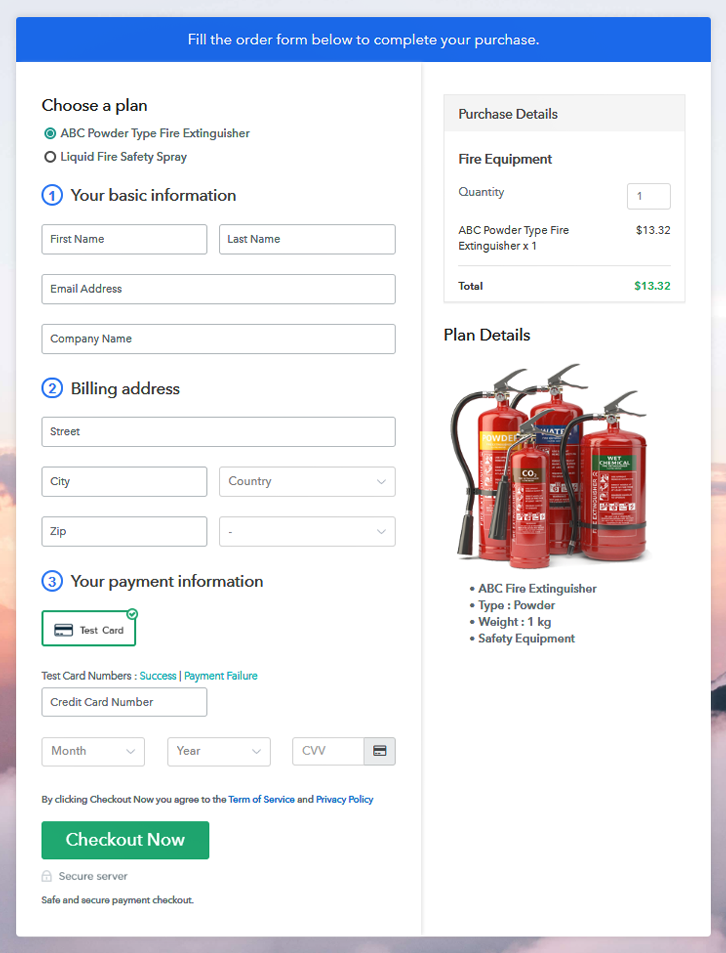 Multiplan Checkout Page to Sell Fire Equipment Online