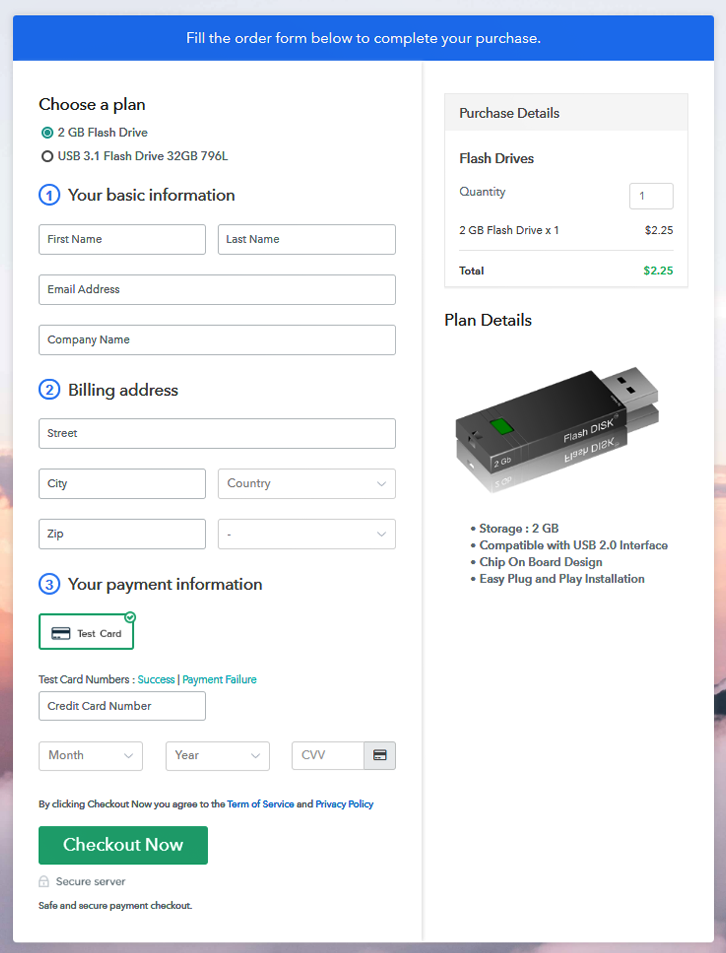Multiplan Checkout Page to Sell Flash Drives Online