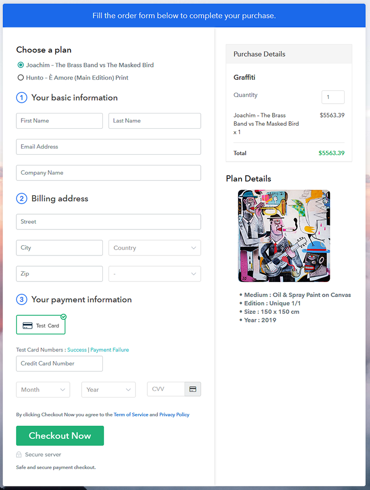 Multiplan Checkout Page to Sell Graffiti Online