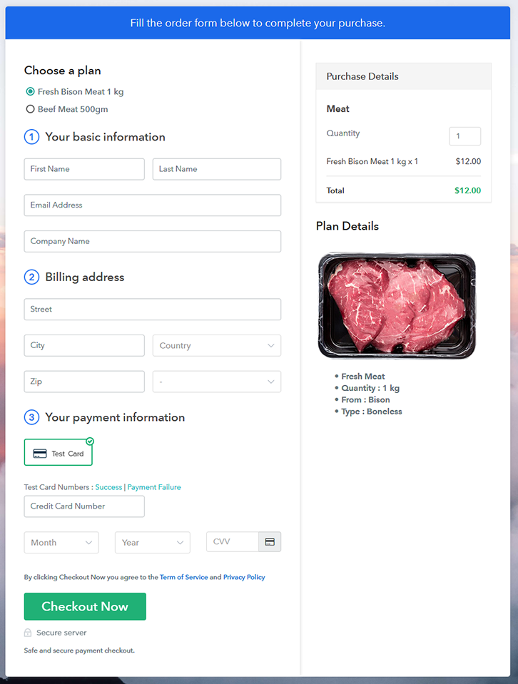 Multiplan Checkout Page to Sell Meat Online