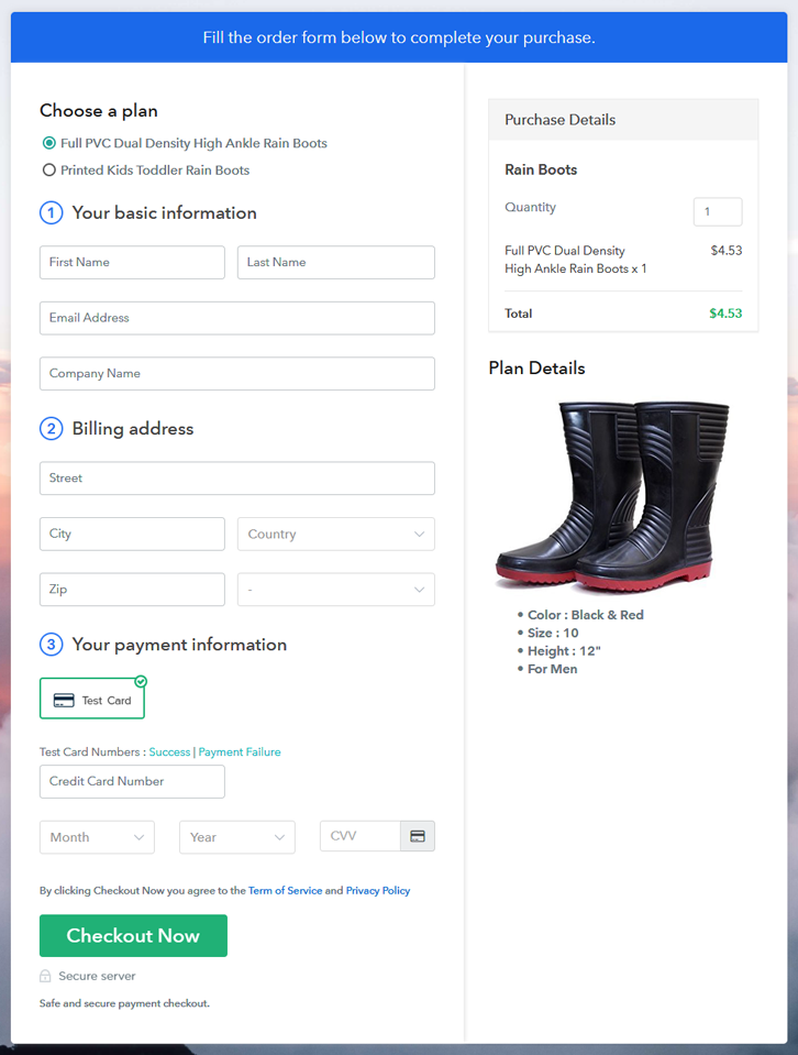 Multiplan Checkout Page to Sell Rain Boots Online