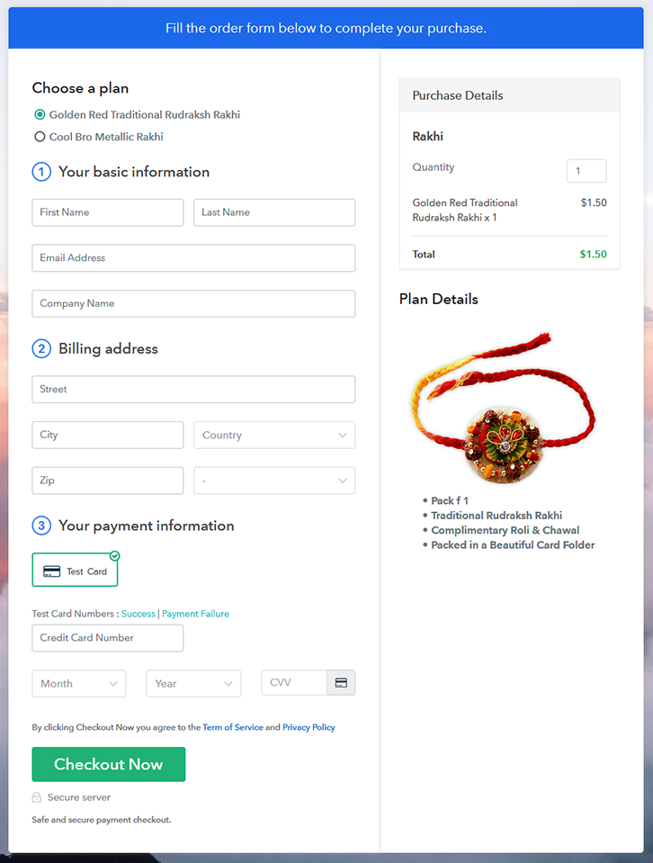 Multiplan Checkout Page to Sell Rakhi Online