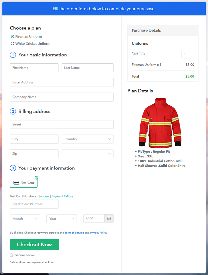 Multiplan Checkout Page to Sell Uniforms Online
