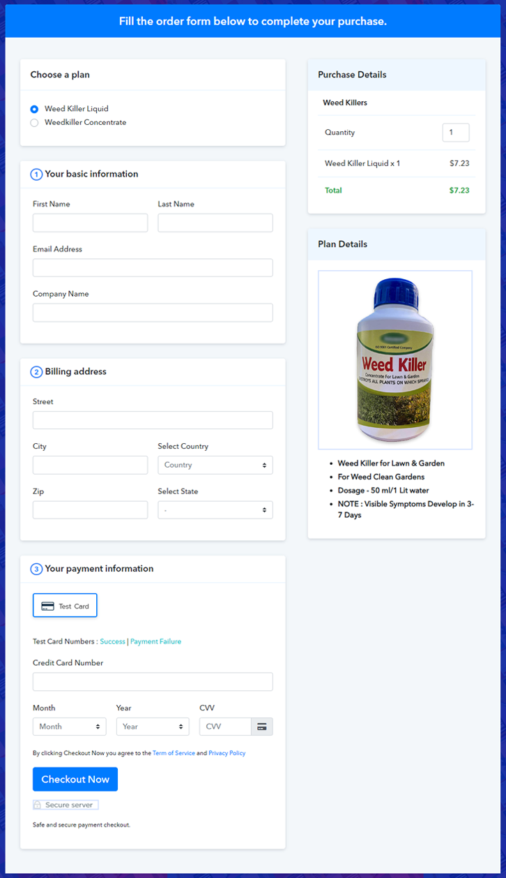 Multiplan Checkout Page to Sell Weed Killer Online