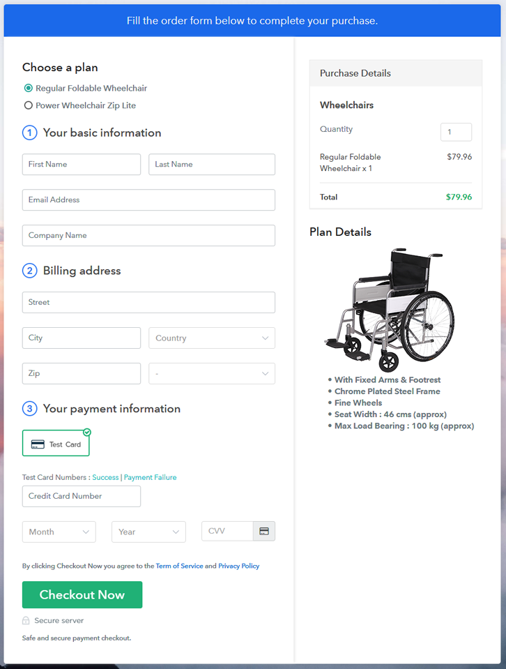 Multiplan Checkout Page to Sell Wheelchairs Online