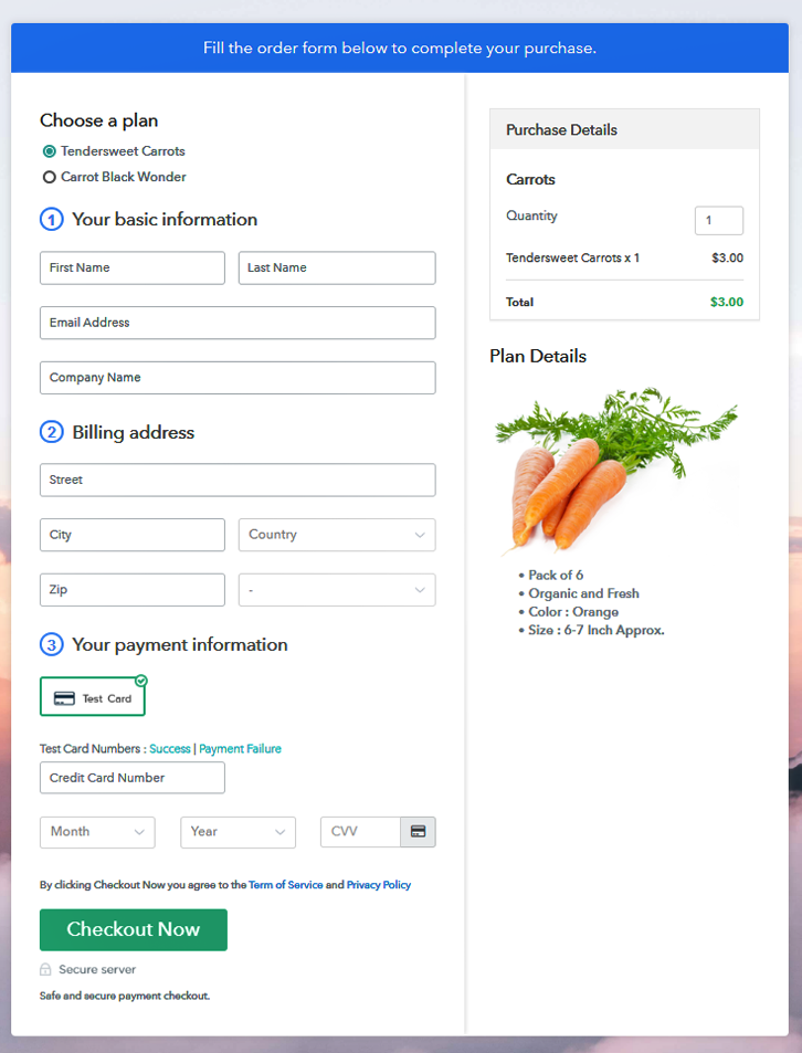 Multiplan Checkout to Sell Carrots Online