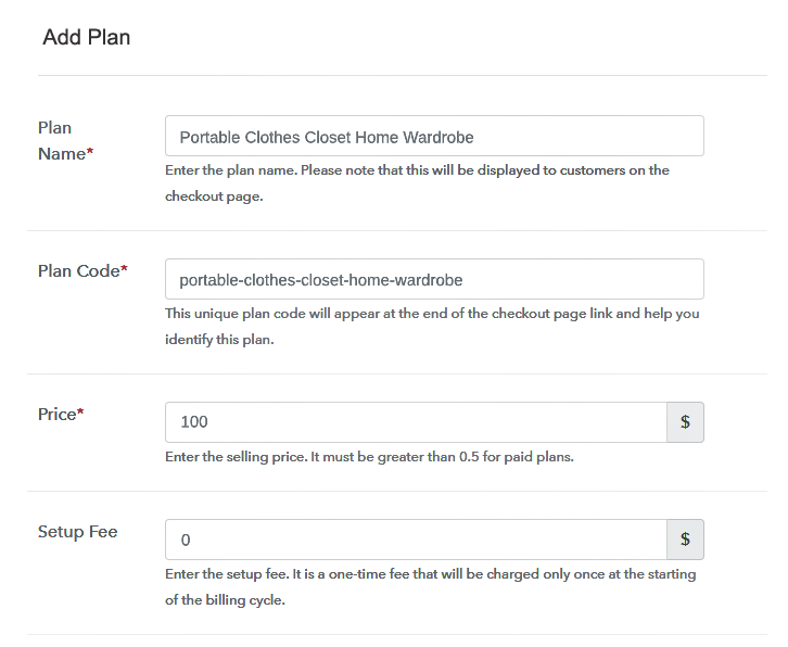 Specify the Plan and Pricing to Sell Closets Online