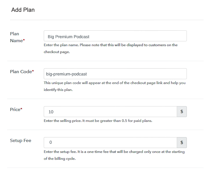 Specify the Plan & Pricing Details to Sell Podcasts Online