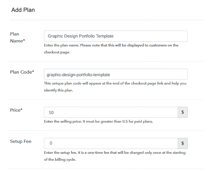 Specify the Plan and Pricing to Sell Portfolio Templates Online