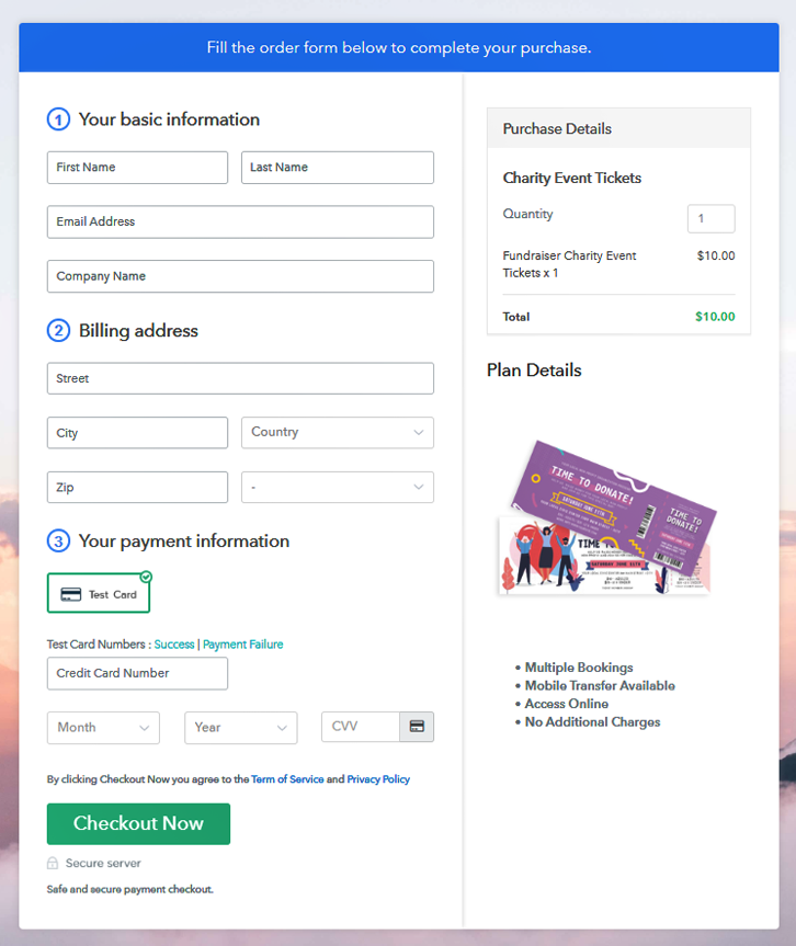Checkout Page to Sell Charity Event Tickets Online