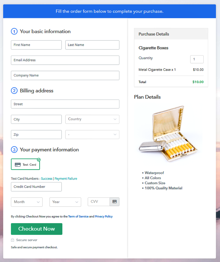 Checkout Page to Sell Cigarette Boxes Online