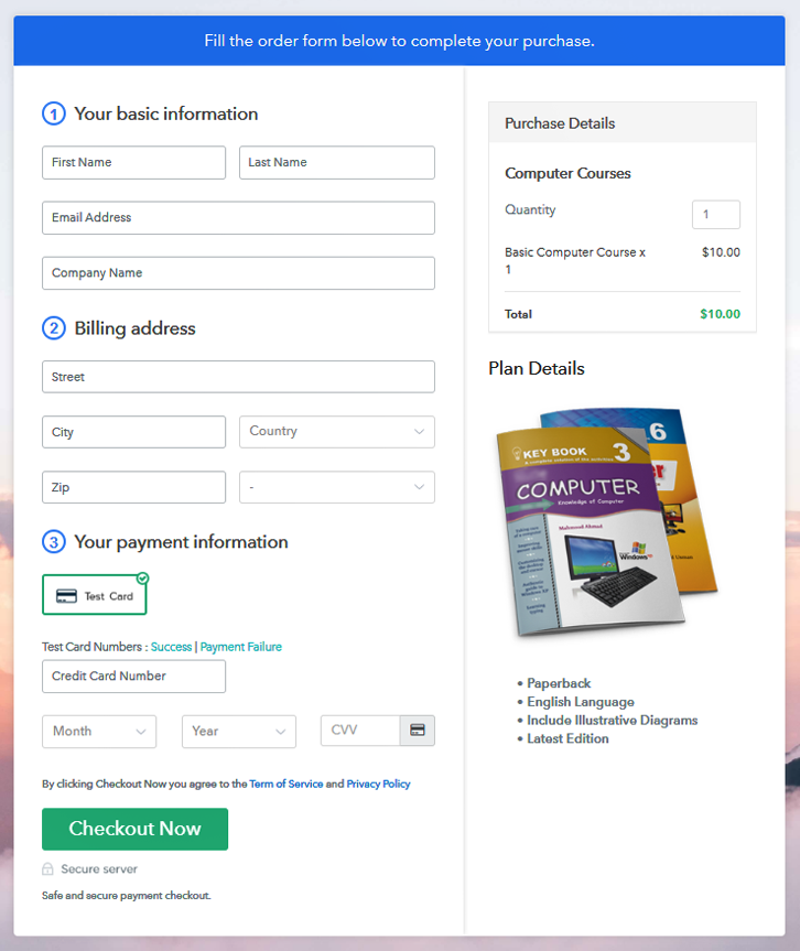 Checkout Page to Sell Computer Courses Online
