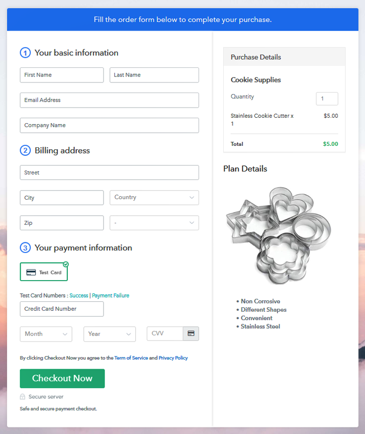 Checkout Page to Sell Cookie Supplies Online