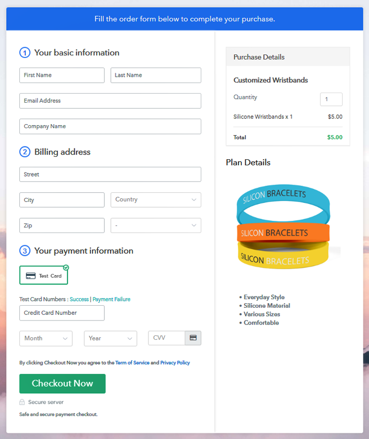 Checkout Page to Sell Customized Wristbands Online