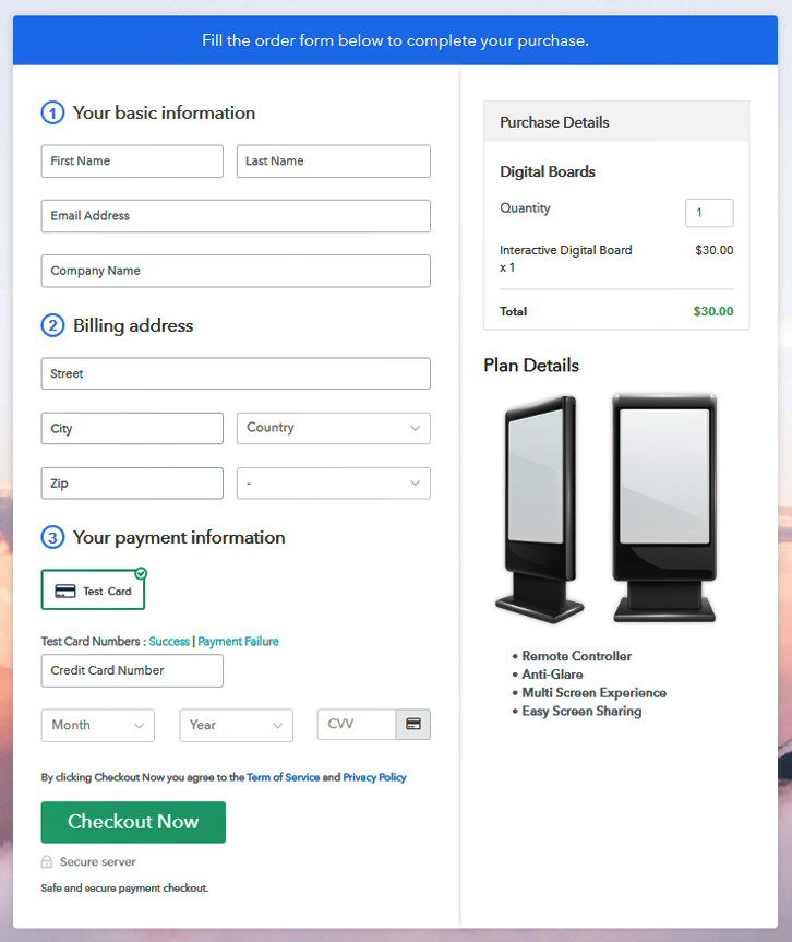 Checkout Page to Sell Digital Boards Online