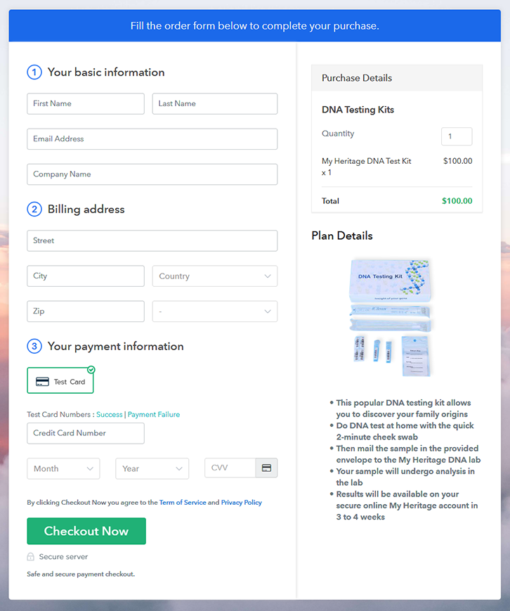Checkout Page to Sell DNA Testing Kits Online