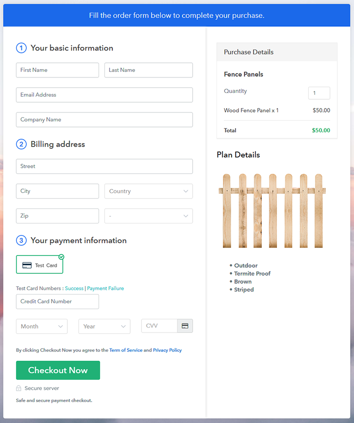 Checkout Page to Sell Fence Panels Online