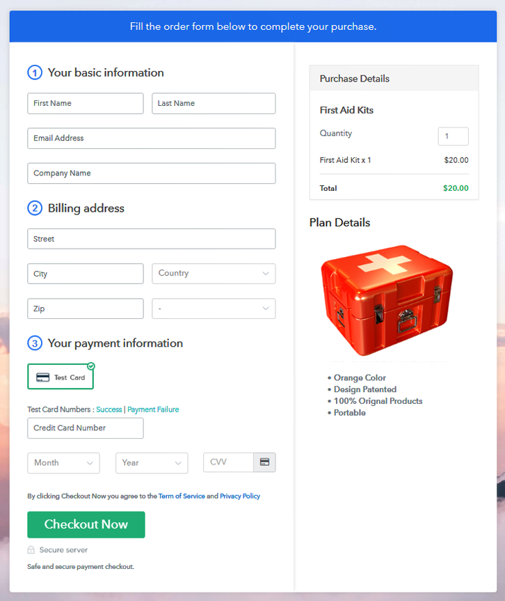Checkout Page to Sell First Aid Kits Online