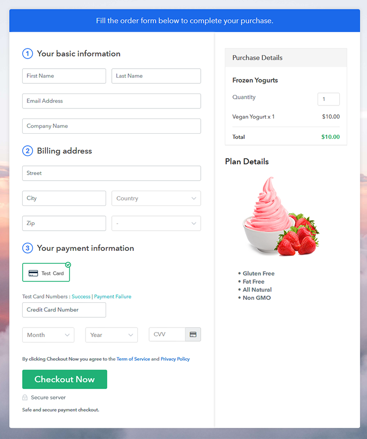 Checkout Page to Sell Frozen Yogurts Online