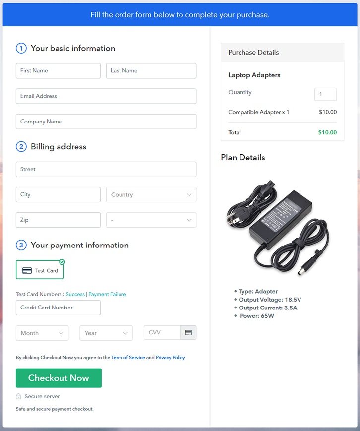 Checkout Page to Sell Laptop Adapters Online