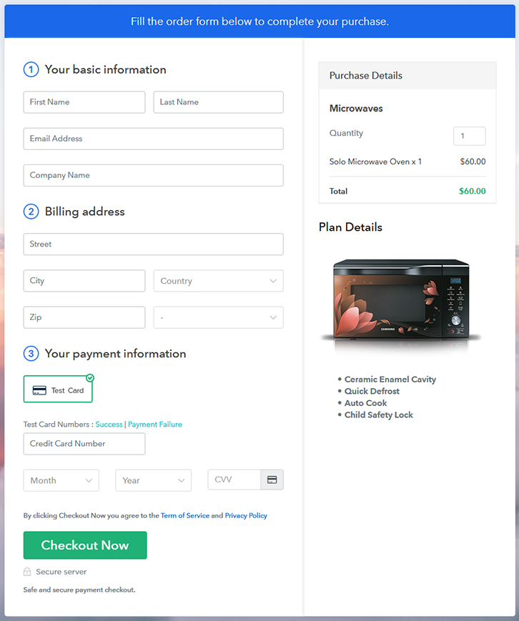 Checkout Page to Sell Microwaves Online