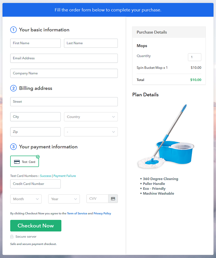 Checkout Page to Sell Mops Online
